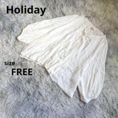 Holiday ホリデー　七分袖シアーシャツF ブラウス　白系　刺繍　リボン
