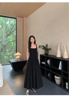 春の装い❤️ウエストマーク ロングワンピース フレンチブラック