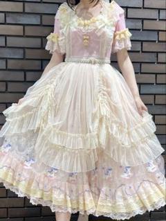 ヴィンテージ ティアードドレス レッド×ホワイト花柄 姫系 お嬢様系 ロリータ ヴィンテージ ティアードドレス レッド×ホワイト花柄 姫系