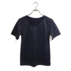 半袖Tシャツ 黒 シンプル 無地 L 光沢 ベロア風 カジュアル 上品 おしゃれ