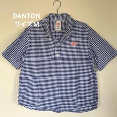 ダントン ギンガムチェック 半袖 丸襟 プルオーバーシャツ ネイビー 美品 DANTONオックスフォード丸襟ギンガムチェックプルオーバー
