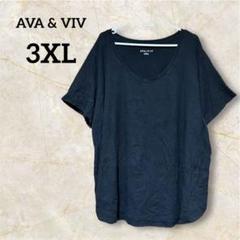 AVA & VIV ブラック黒 VネックTシャツ 【3X】ゆったり