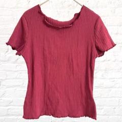 SHEIN シーイン クロップド丈Tシャツ カットソー 半袖 ボルドー フリル