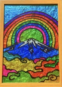 虹富士ステンドグラスガラス絵の具グラスデコアート沖縄イラスト犬猫鳥花海月龍風景画