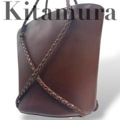 【美品】キタムラ　トートバッグ　ハンド　オールレザー　綱柄　ブラウン　手提げ