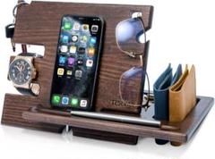 木製スマホドッキングステーション 時計・財布・鍵収納 メンズギフト インテリア