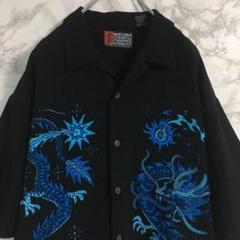 ドラゴン×ファイヤー　龍×炎　両面プリント　オープンカラーシャツ　ブラック　ＸＬ