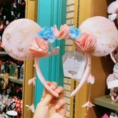 上海ディズニー　カチューシャ ミッキー　ミニー リポン 花