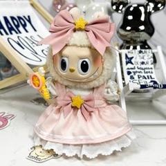 ぬい服 ラブブ 17cm用 ブラック　ツイードパールボタンワンピース8617