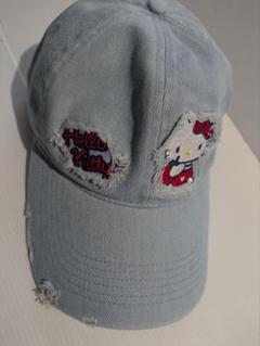 ハローキティ帽子☆デニム風　刺繍帽子　サイズ調整可能♪　キャップ