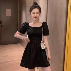 【話題商品】レディース　ミニワンピース　ブラック　M　結婚式　パーティ　韓国