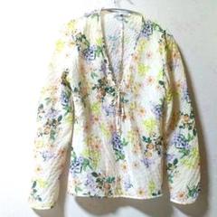 完売品 ZARA テクスチャープリント 花柄 Vネック リボン ブラウス L