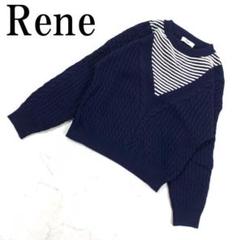 LA4574 Ren ルネ 長袖 切り替えデザインニット ネイビー 34
