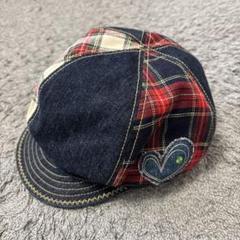 ☆YAO＊kids＊チェック柄デニムキャップ ハート刺繍付きベビー・キッズ52㎝