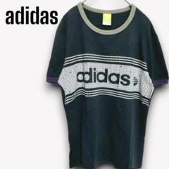 美品✨アディダス【M】Tシャツ ロゴ スポーツ カジュアル 配色 e325