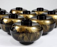 輪島塗 金彩花絵紋 金蒔絵 吸物椀 10客 蓋碗 漆芸 漆器