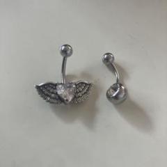 クリスタルと翼のボディピアス へそピアス エンジェルハート 羽 天使 ダイヤ