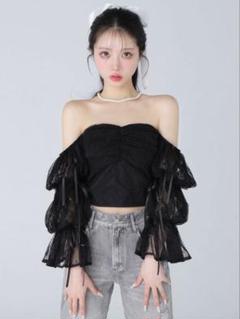 値下 エムエメ(試着のみ)Candy sleeve lace tops ブラック 値下 エムエメ(試着のみ)Candy sleeve lace tops ブラック