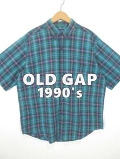 90s OLD GAP 紺タグ 半袖 チェックシャツ L オールドギャップ 古着