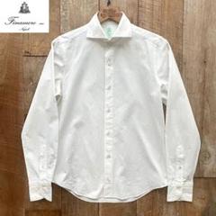 フィナモレ　長袖リネンシャツ　ホリゾンタルカラー 40 ホワイト　イタリア製 美品】フィナモレ ホリゾンタルカラー ドレスシャツ 白 M メンズ