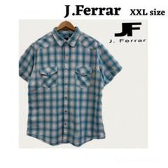 J.Ferrar 半袖シャツ XXL チェック ライトブルーのサムネイル