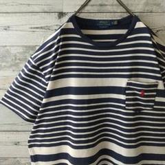 希少サイズ☆ポロラルフローレン 刺繍ロゴ ポケット付 ボーダー Tシャツ 3L 希少サイズ☆ポロラルフローレン 刺繍ロゴ ポケット付 ボーダー