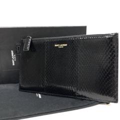 未使用級　サンローランパリ　ポーチ　コインケース　財布　ロゴ　パイソン　黒 未使用級 サンローランパリ ポーチ コインケース 財布 ロゴ