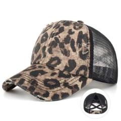新品 ヒョウ柄キャップ レオパード柄メッシュキャップ ダメージ加工