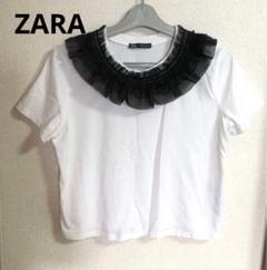 ZARA 黒レースフリル付き 半袖Tシャツ Sのサムネイル