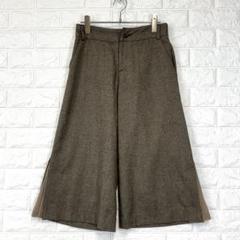 ヤンガニー【36】茶系 ヘリンボーン ガウチョパンツ プリーツ切替スリット入 秋