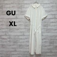 【GU】ジーユー　シャツワンピース半袖（XL）大きいサイズ紐付き　袖ロールアップ