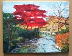 油絵 風景画 京都もみじ P10【11月】 油絵・風景画】秋の紅葉、仕上げの描き込み「コツ、テクニックの