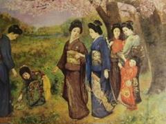 岡田三郎助、【桜狩】、新品高級額 額装付、年代物・希少画集画 岡田三郎助、【桜狩】、新品高級額 額装付、年代物・希少画集画