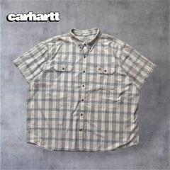 carharttチェック柄半袖シャツ ボタンダウン胸ポケット4XLグレー系淡い色