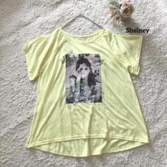 シェルニー プリント Tシャツ L イエロー 半袖 肩開き 新品 Shelney