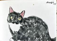 猫　絵画 猫の絵 328 水彩画 原画 サビ猫 ポストカードサイズ｜Yahoo