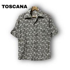 615 【TOSCANA】トスカーナ　シャツ　半袖　総柄　茶色系　古着　L