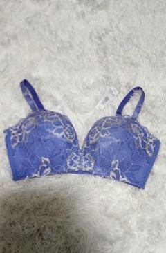青色レースブラジャー ワイヤレス／D75／脇高