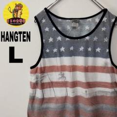 usa古着 HANGTENタンクトップL　レッドホワイト　アメリカ柄　サーフィン