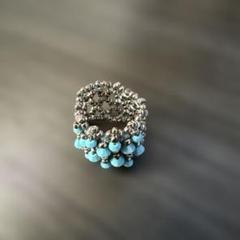 ビーズアクセサリー　ターコイズ　指輪　リング　ハンドメイド