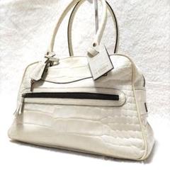 美品 J&M DAVIDSON ゴールド金具 クロコ型押しレザー ハンドバッグ