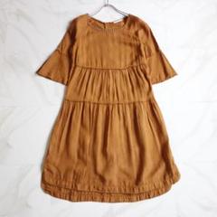 MARELLA リネン膝丈ワンピース Lサイズ ティアード ブラウン ビジュー