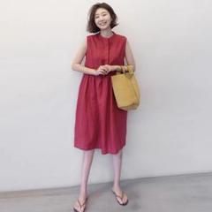 新品✨夏コーデ☀️リネン素材ひざ丈ワンピース お出かけに最適なシンプルデザイン