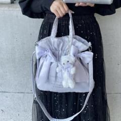 【１着でも送料無料】 2点set】シャイニーダブルリボン2Wayトートバッグ& ベアチャーム バッグ
