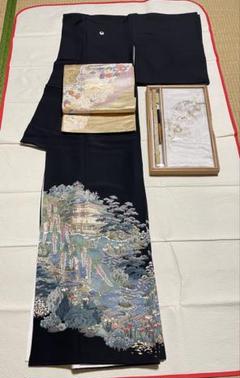 蘇州刺繍 手描き友禅 落款入 黒留袖 比翼仕立て 馬 正絹 躾糸付き X510 蘇州刺繍 手描き友禅 落款入 黒留袖 比翼仕立て 馬 正絹 躾糸