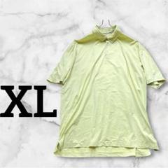 訳あり【XL】淡い黄色のポロシャツ　ボーダー　黄色　テロテロシャツ