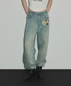 SHAGGIE オーロララインストーン付きヴィンテージルーズデニムパンツXS