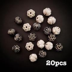 【P513】アンティークロータスアクリルビーズ モノトーン 20pcs