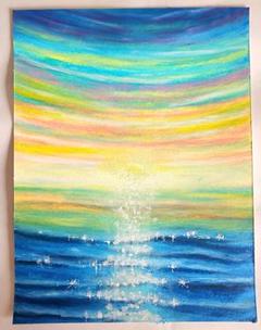 海の絵　パステル画　オイルパステル　風景画　海アート　絵画　インテリア　夏　癒しのサムネイル