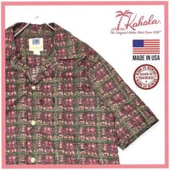 【ハワイ製】KAHALA オープンカラー 総柄 コットンシャツ 魚柄 アロハ M